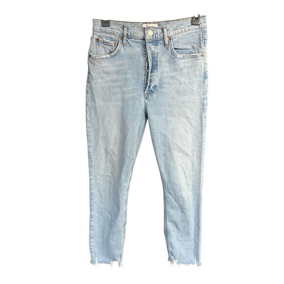 Agolde Jeans Womens 27 Blue Riley High Rise Crop Button Fly Raw Hem Inseam 26 in - Picture 1 of 9
